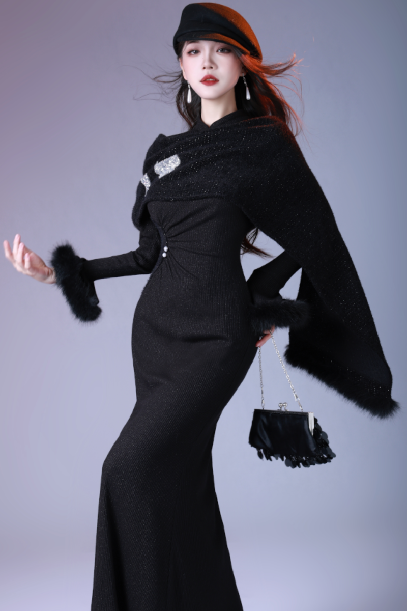 Shawl Faux Two-piece Mode Dress