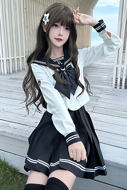 Long Sleeve Sailor Top + Skirt + Ribbon