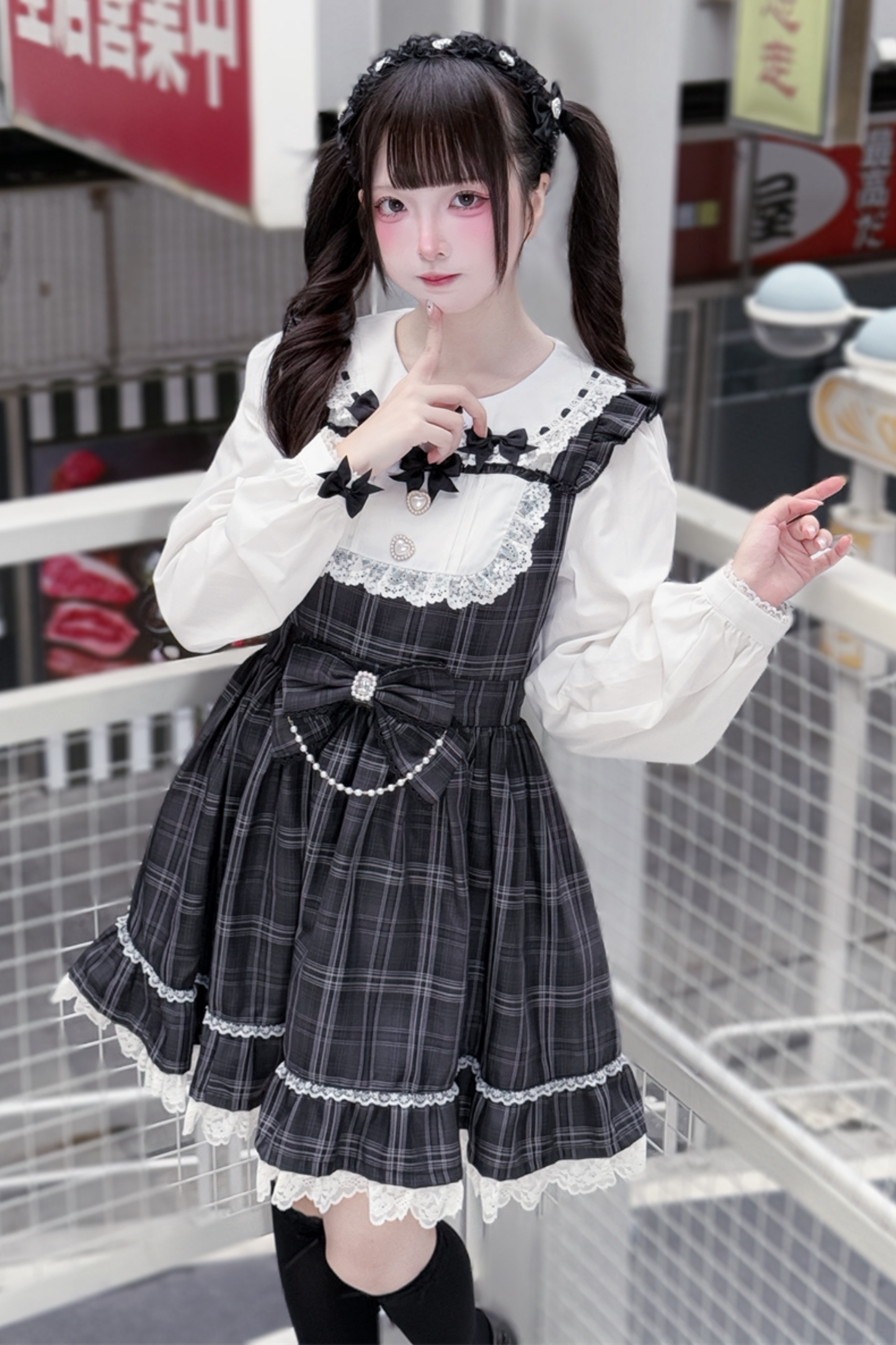 Dark Sweet Plaid Dress + Headband