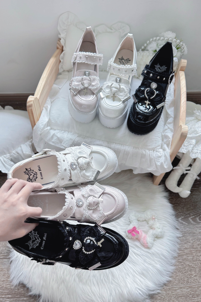 Jewel Cross Ribbon Shoes