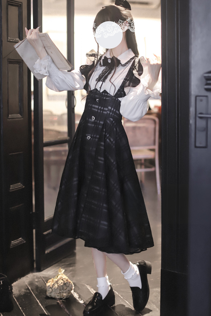 Long Checked Sass Skirt + Shirt + Ribbon
