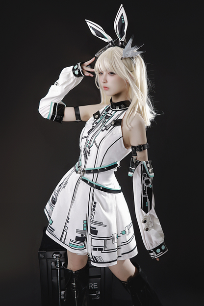 [reservation Product] Machine Warrior Lolita Technology Printed Dress + Sleeve + Bunny Ear Cutucha