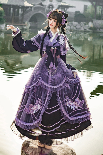 Chinese-style Purple Dress + Outer Dress + Long Skirt