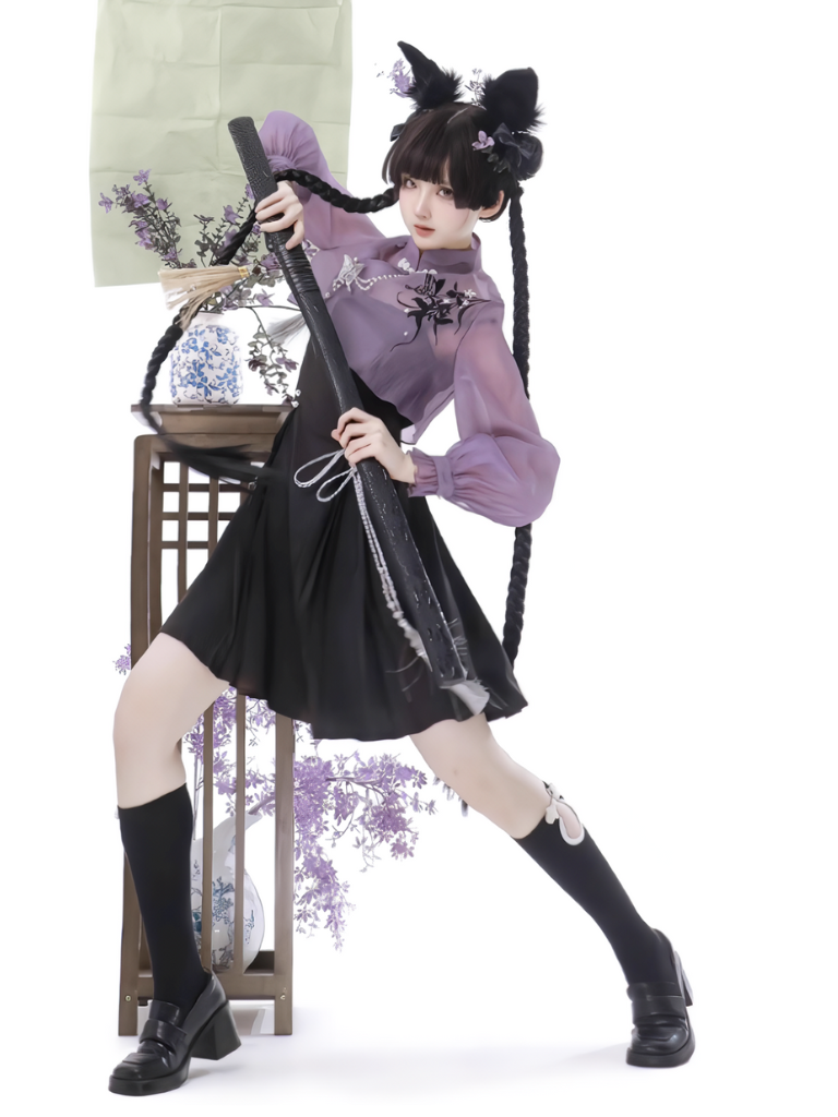 Chinese-style Embroidery Short Top + Suspender Skirt Suit