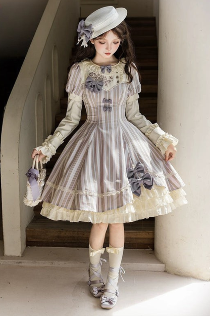 [pre-order] Striped Lolita Dress + Ribbon Clip