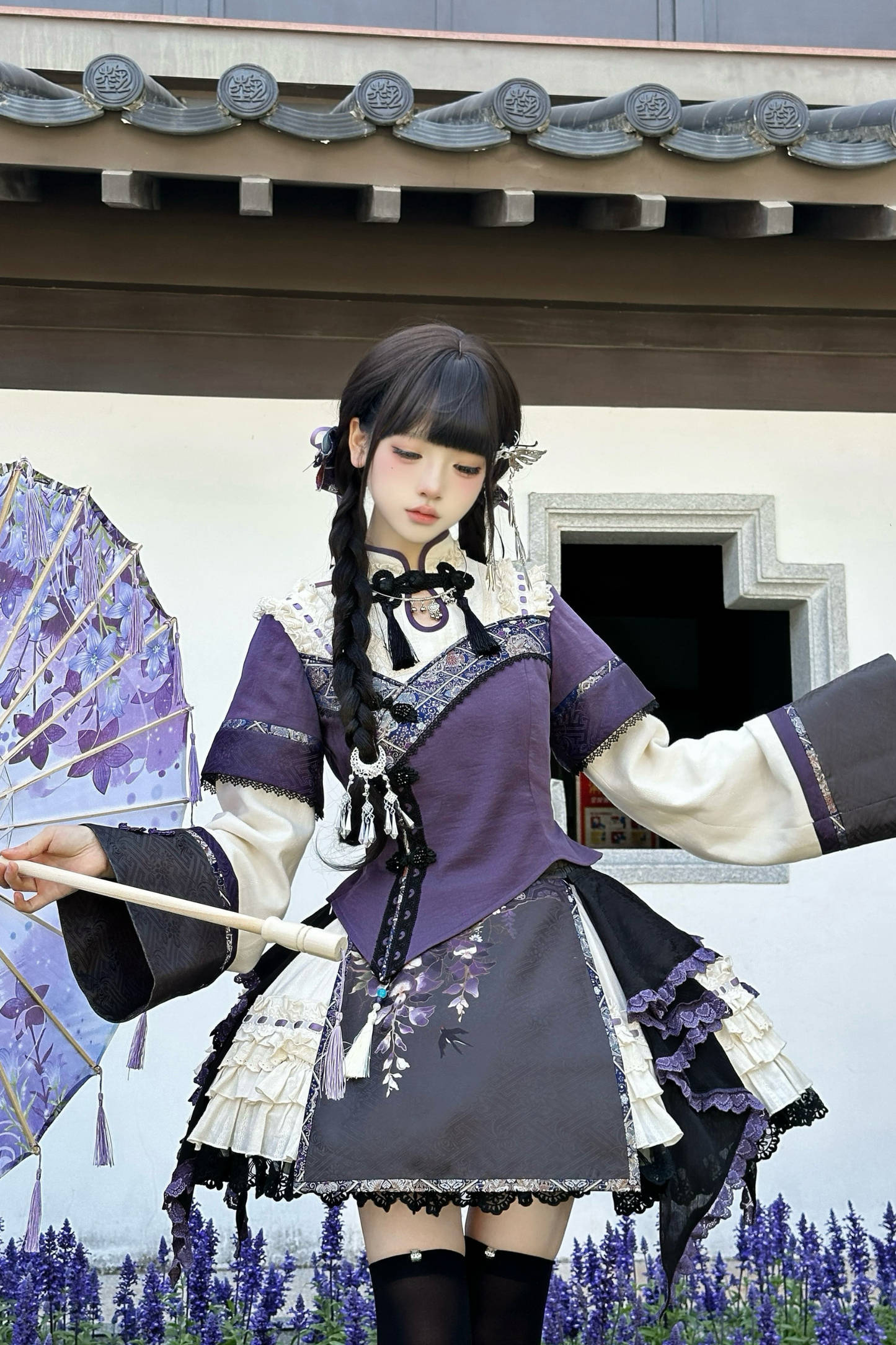Chinese-style Girl Lolita Tops+skirt+headband+clip