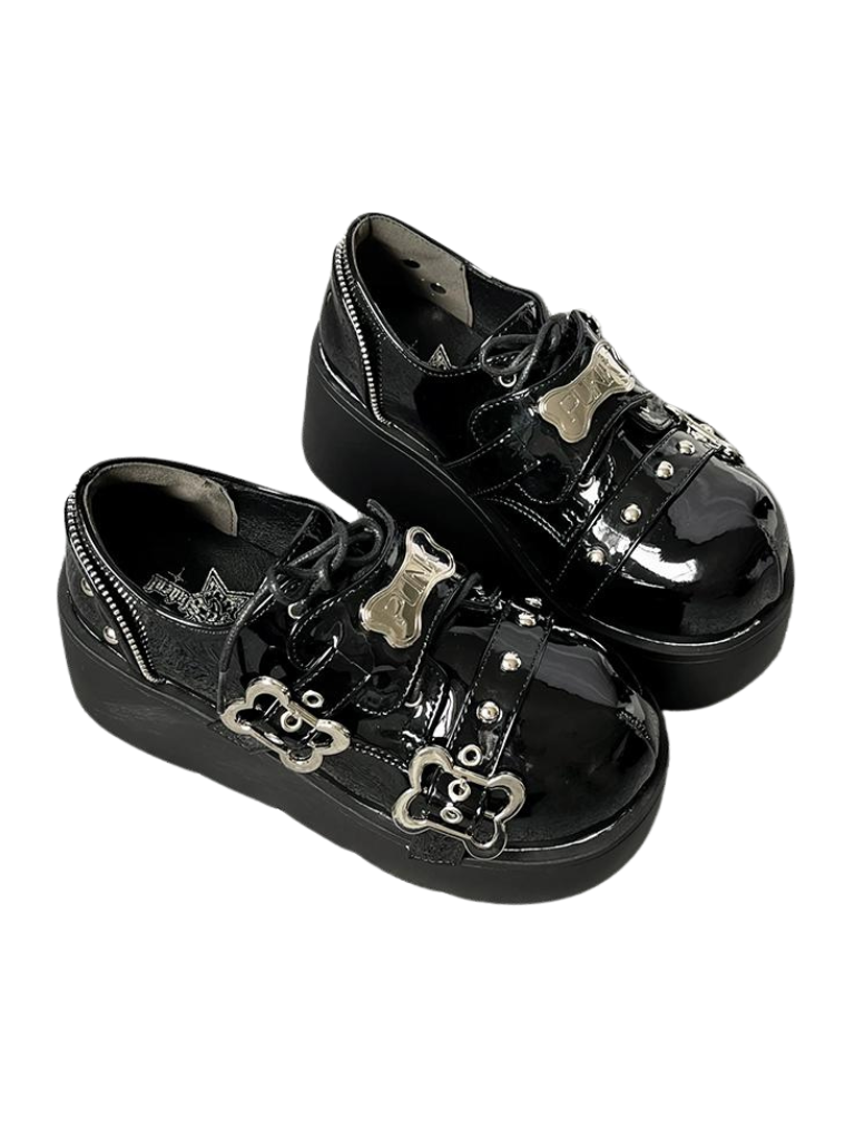 Angel Puppy Punk Style Round Toe Platform Shoes [denim/enamel]
