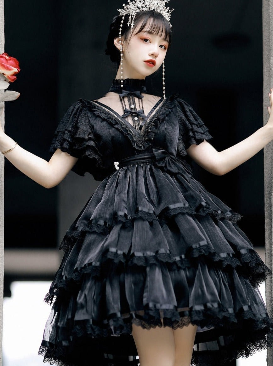 Stand Collar Ruffle Tiered Airy Dress