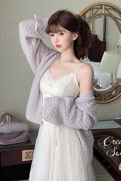 [pre-order] Ribbon Sweet Cardigan + Flare Skirt + Camisole