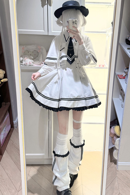 Star Sailor Flare Dress + Leg Warmers + Cape + Necktie