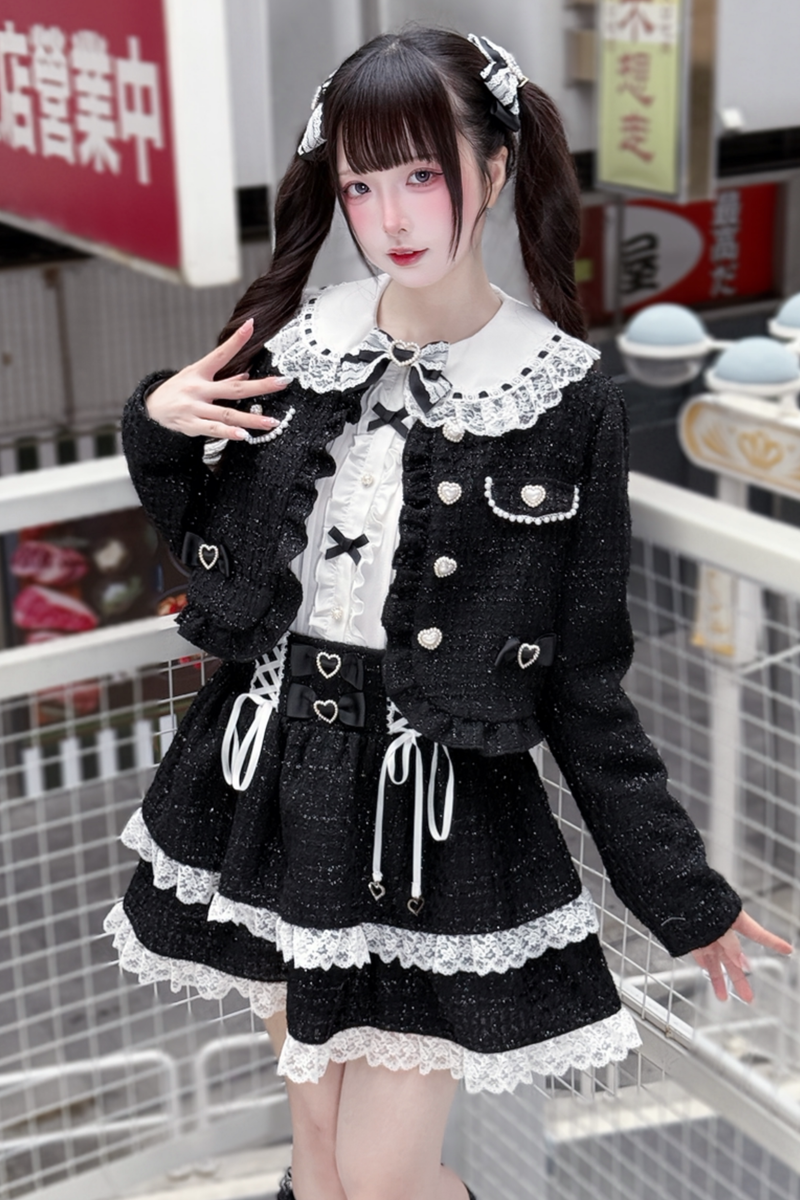 Dark Sweet Tweed Jacket + Shirt + Skirt + Clip