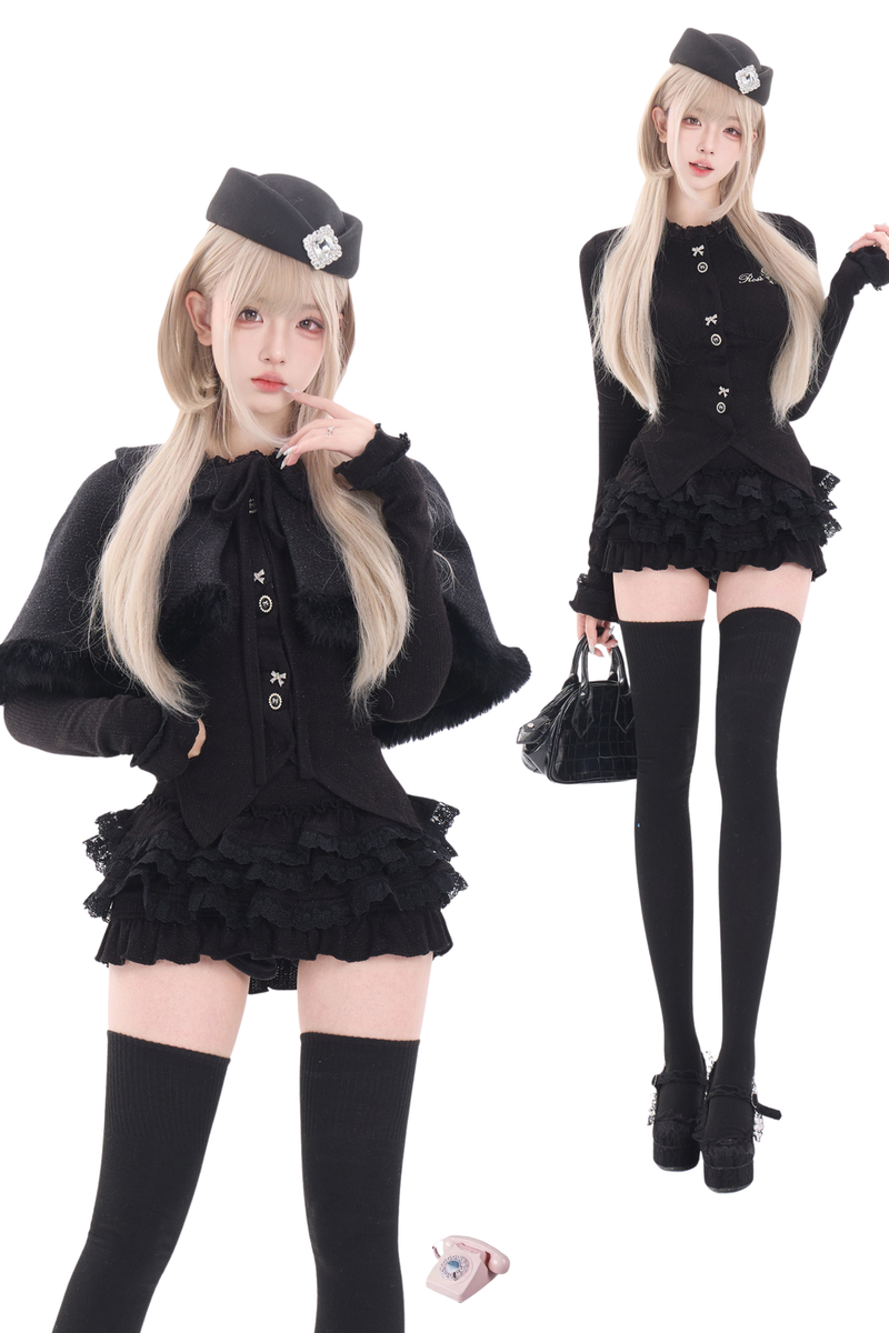 Dark Slim Top + Shawl + Skirt