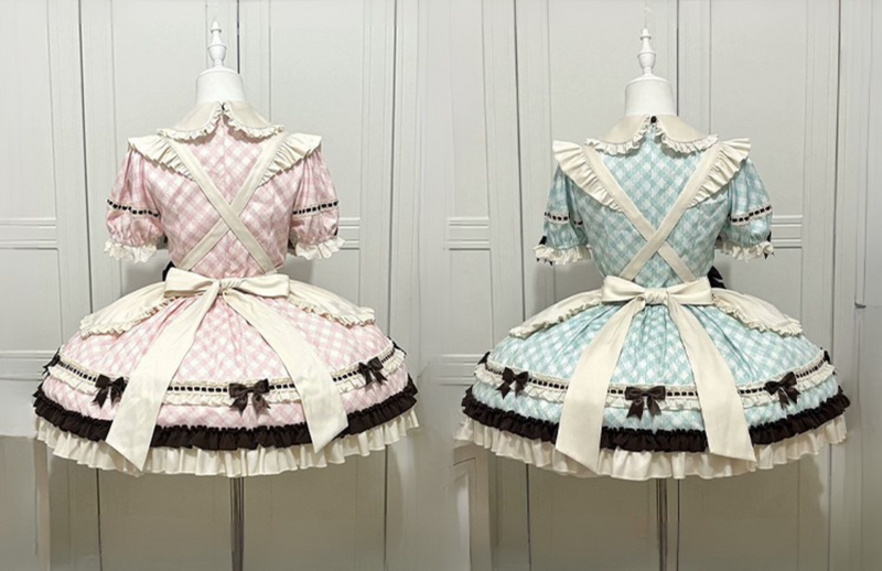[pre-order] Bunny Ear Hair Clip + Pink Blue Sweet Maid Apron Dress