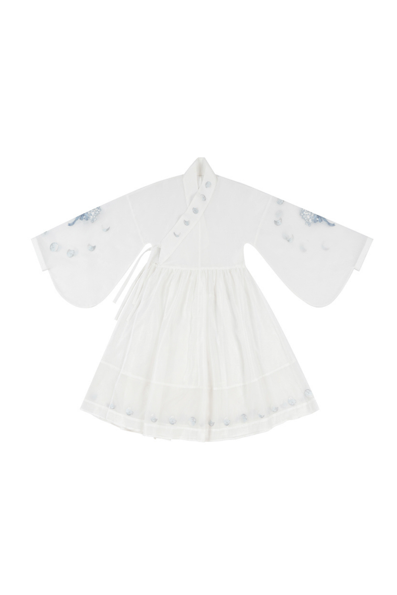 Pure White Chinese Dress + Cover Apron + Belt