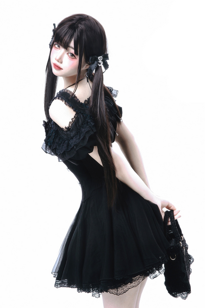 [pre-order] Jirai Off Shoulder Top + Flare Skirt + Ribbon