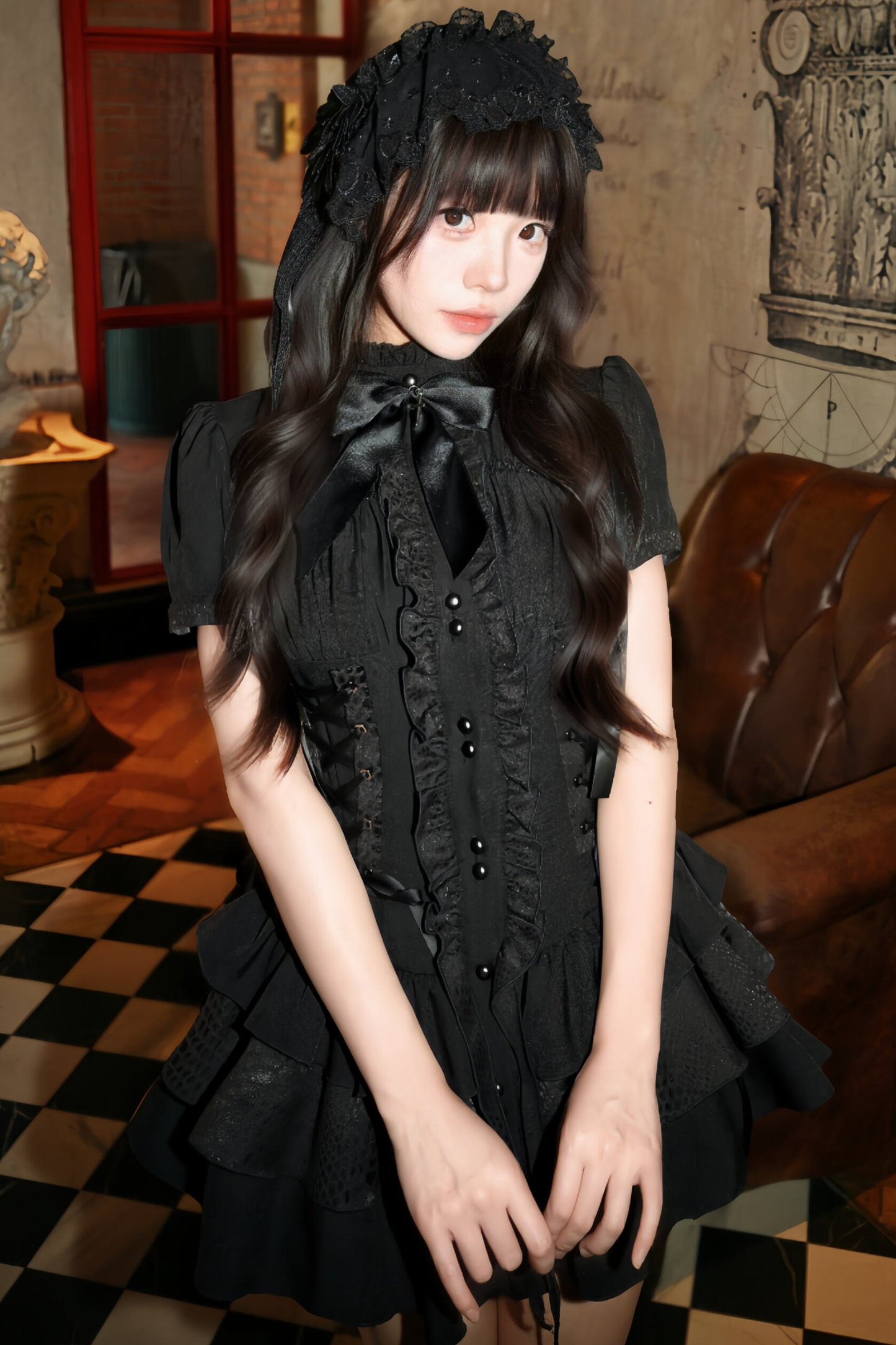 Gothic Lace Waist Cinched Dress