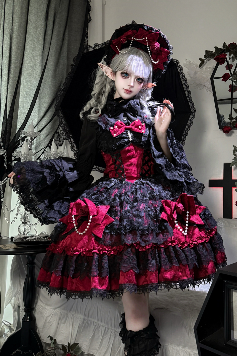 Rose Ruffle Princess Jumper Skirt + Bag Ribbon + Bonnet