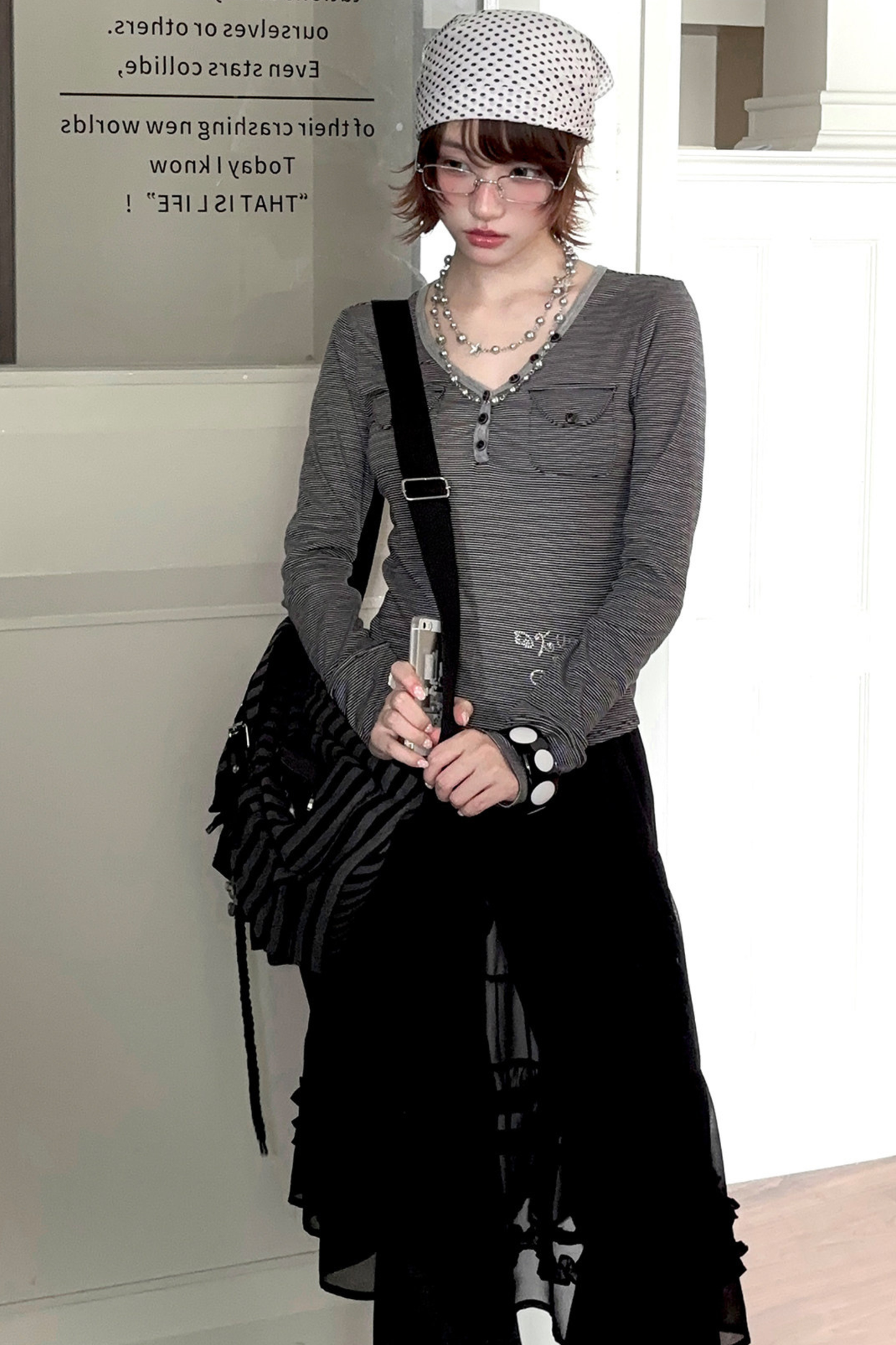 Y2k Striped V-neck Top + Skirt + Pants