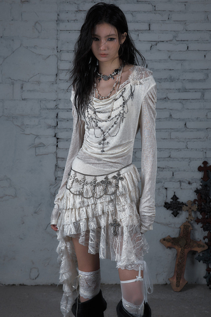 Punk Lace Hood Asymmetrical Dress