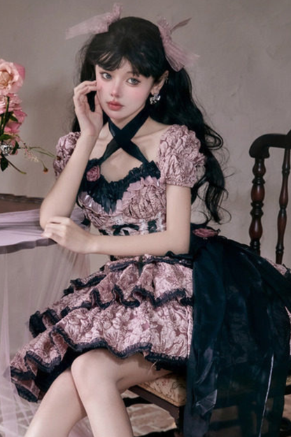 Dark Pink Lace Up Lolita Dress