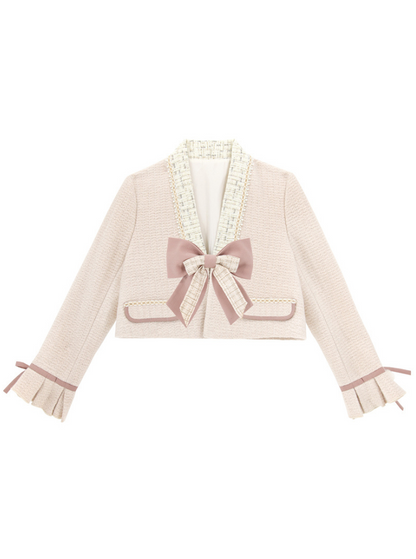 Ruffle Blouse + Tight Skirt + Tweed Ribbon Jacket