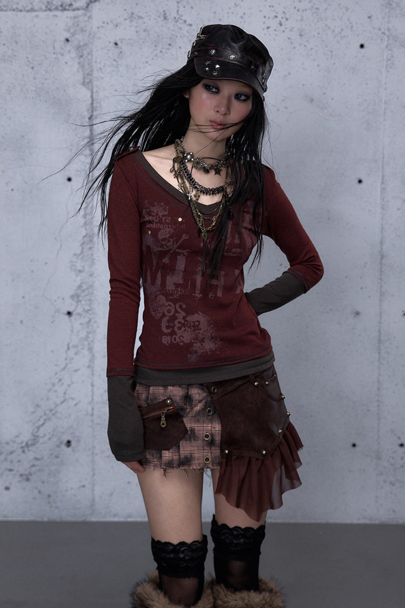 Retro Dark Patchwork Top