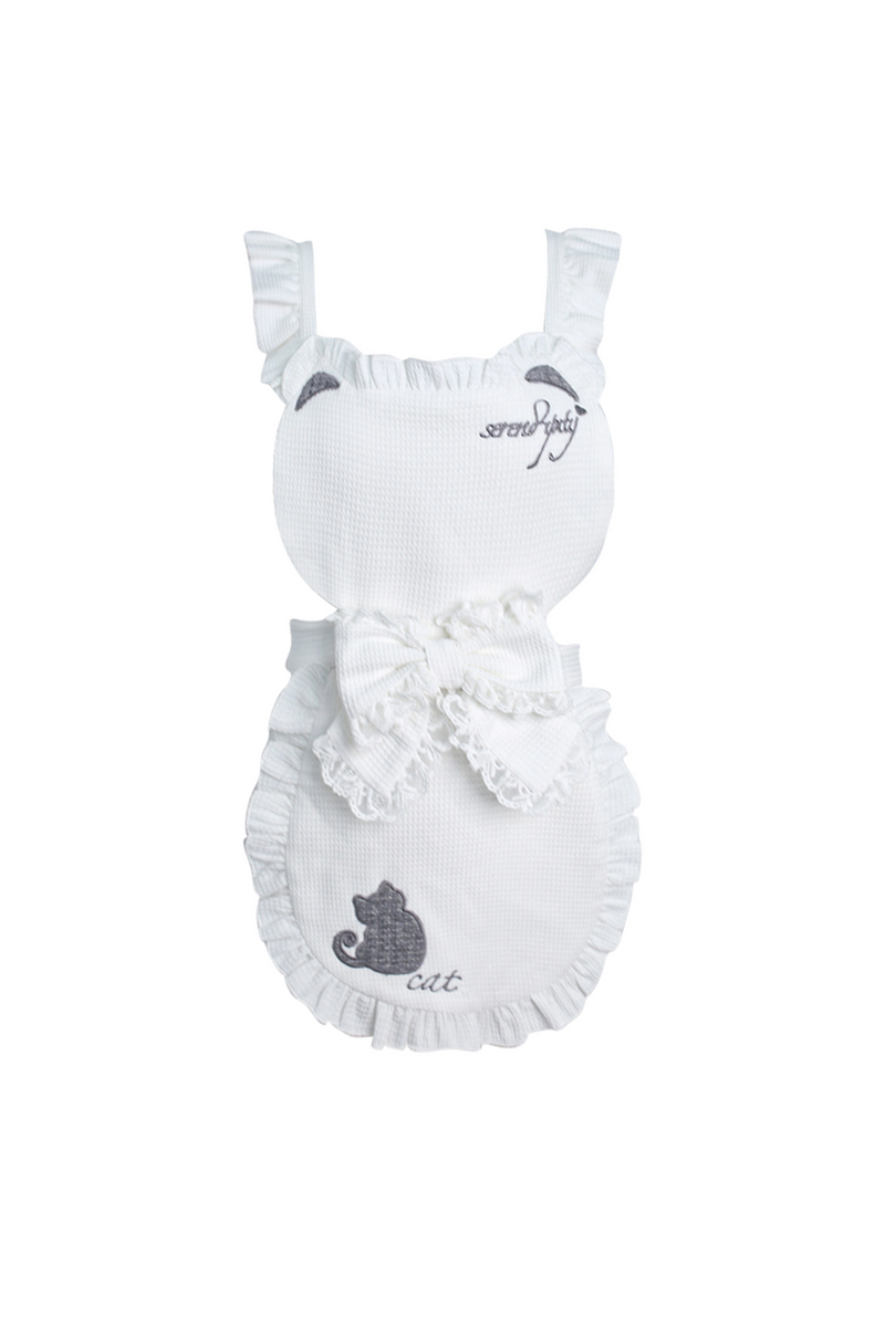 Puff Sleeve Top + Kitten Embroidered Apron + Tiered Skirt