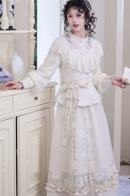 Lace Patchwork Top + Long Skirt + Belt
