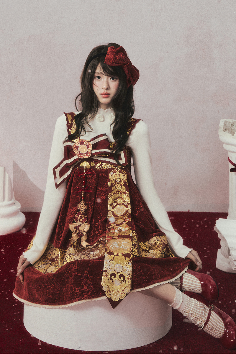 Velvet Dark Red Dress + Top + Jacket + Accessories