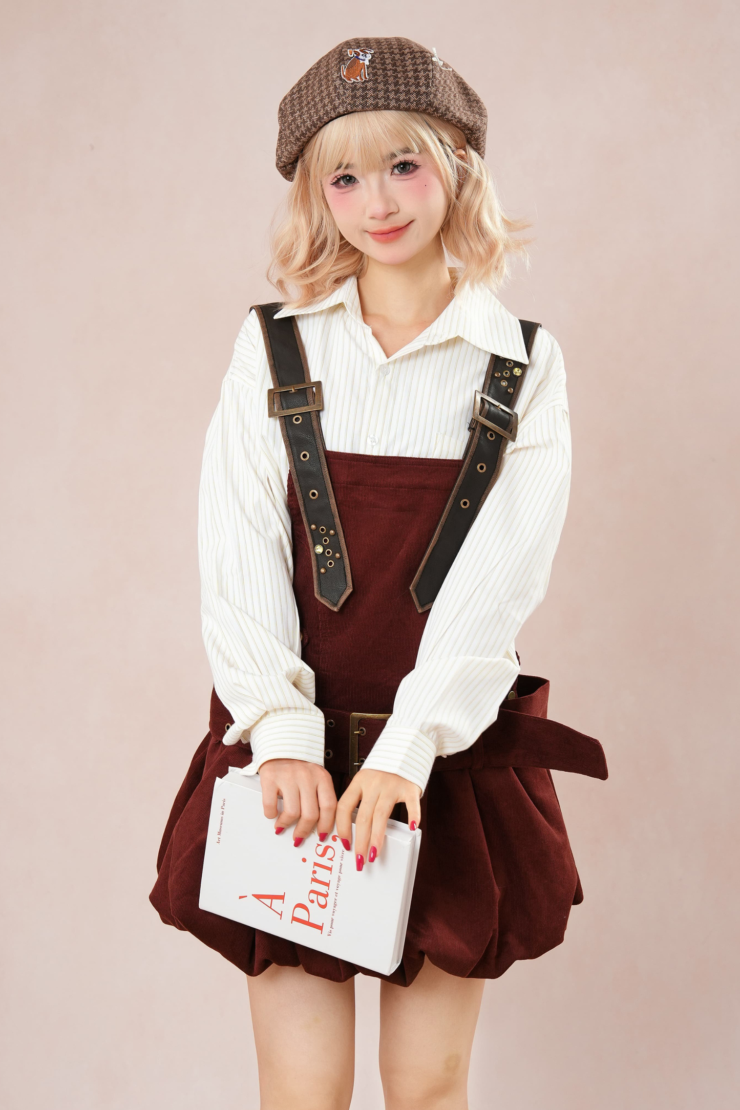 Burgundy Corduroy Suspender Dress