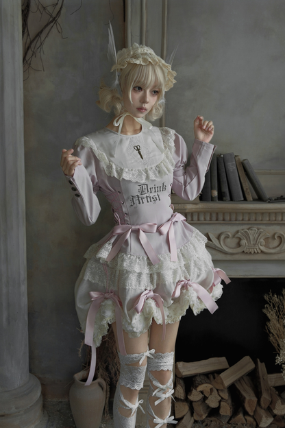 Drawstring Gothic Sweet Tops + Tiered Skirt