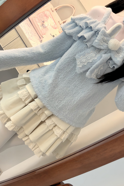 Ice Blue Ruffle Top + Ruffle Skirt