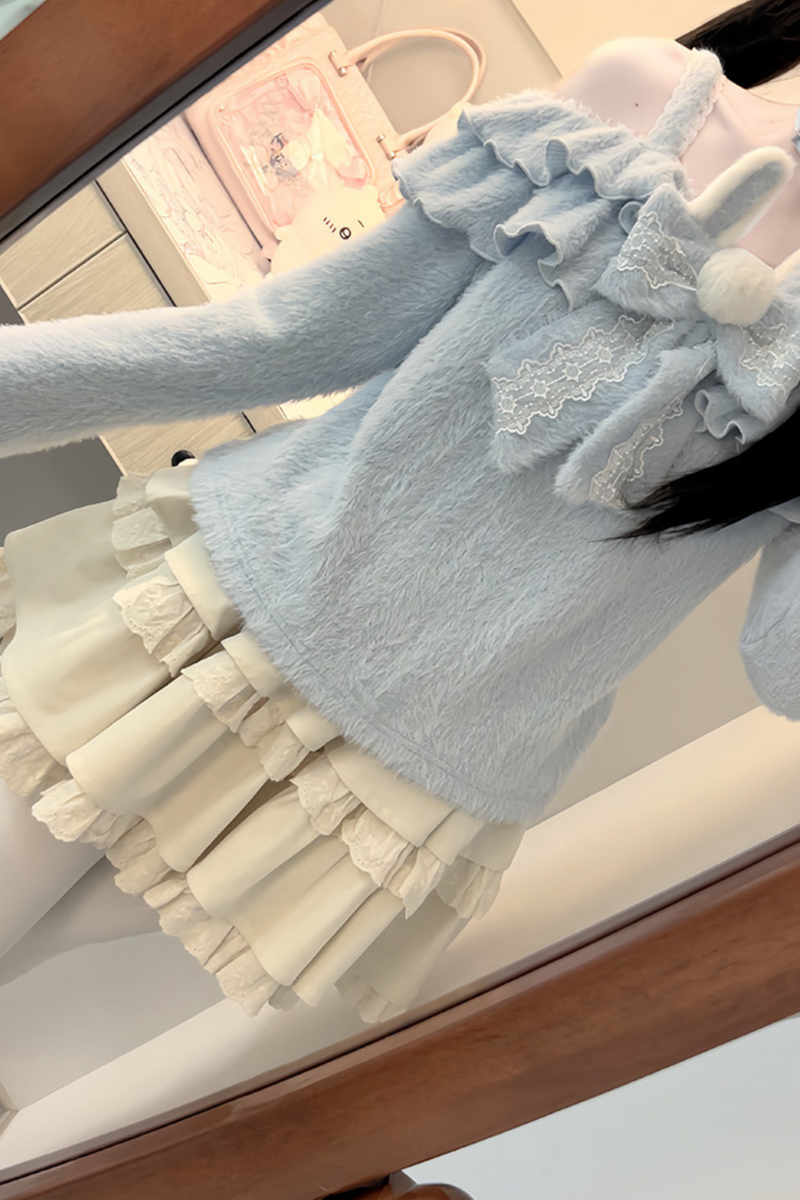 Ice Blue Ruffle Top + Ruffle Skirt