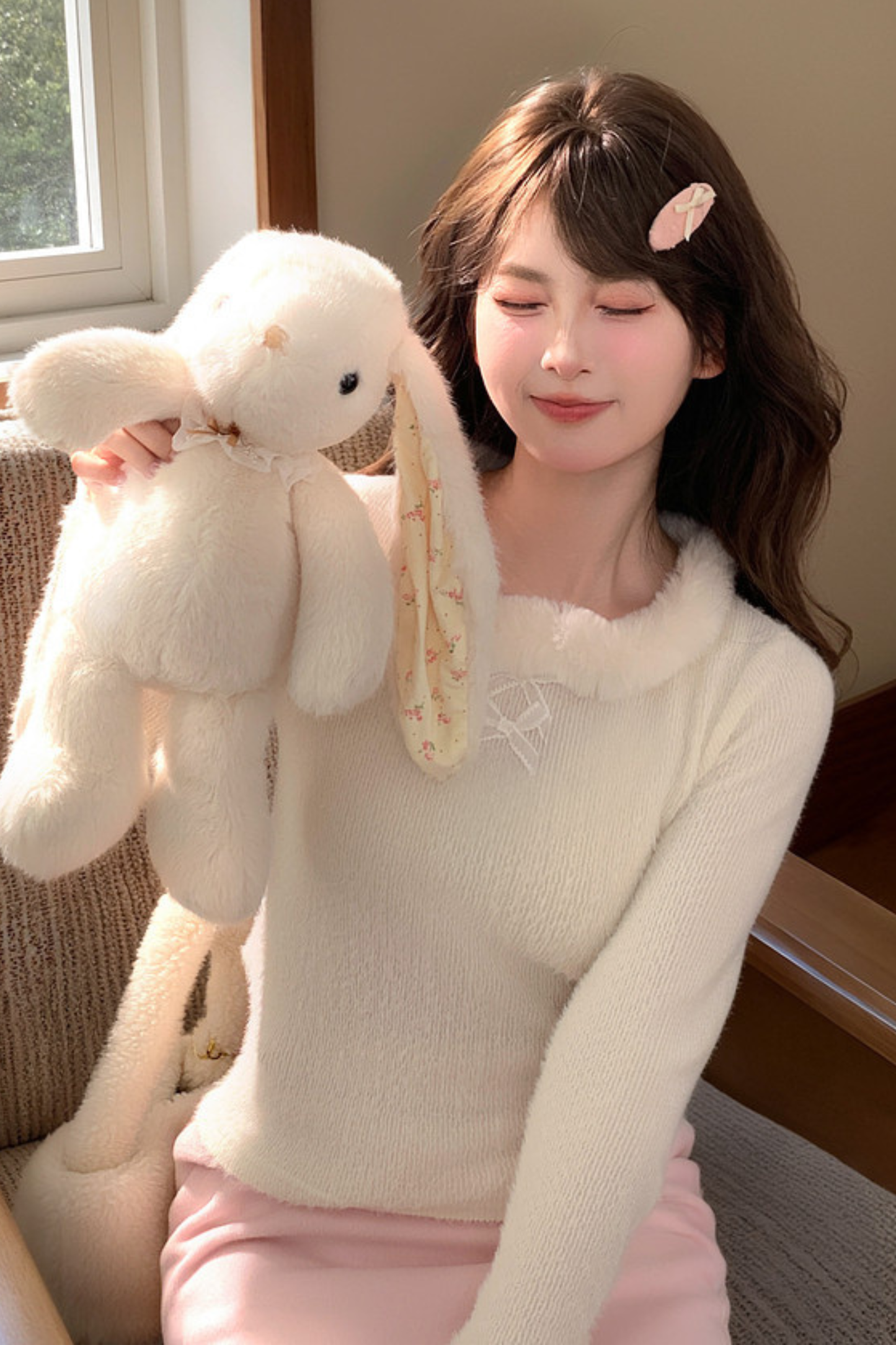 Sweet Ribbon Fur Knit Top