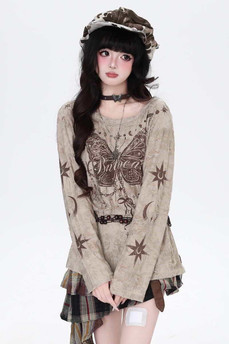Butterfly Print Ripped Cover Up Top