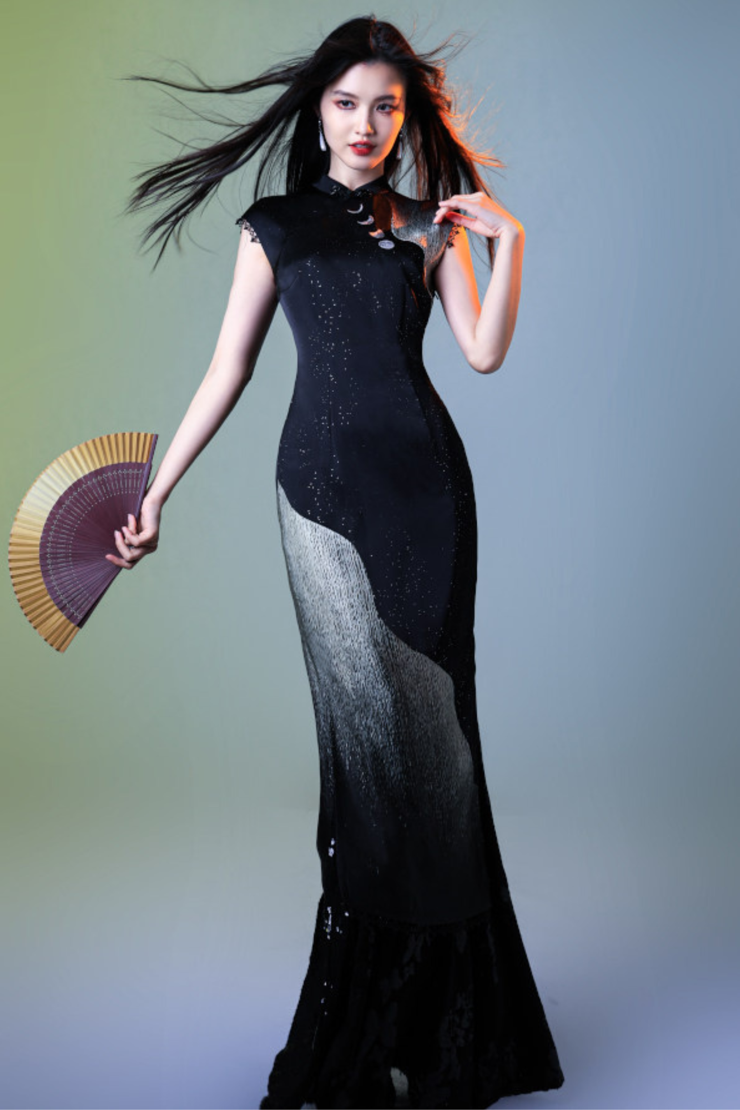 Dark Satin Moon Chinese-style Bodycon Dress