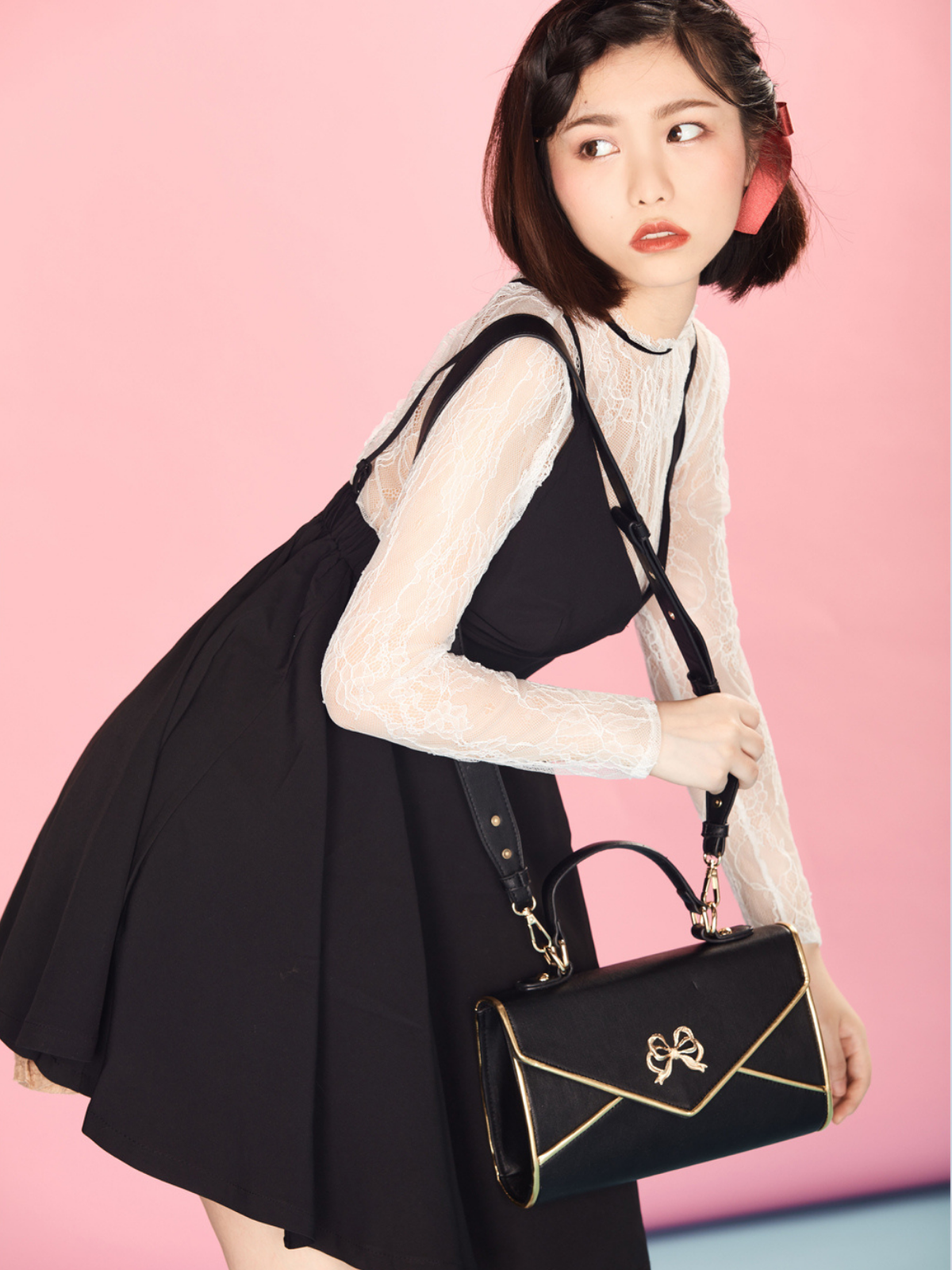 Ribbon Motif Gold Quilted Flap Bag