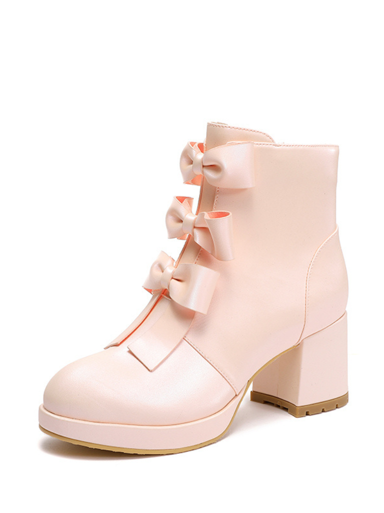 Sweet Ribbon Round Toe Short Boots