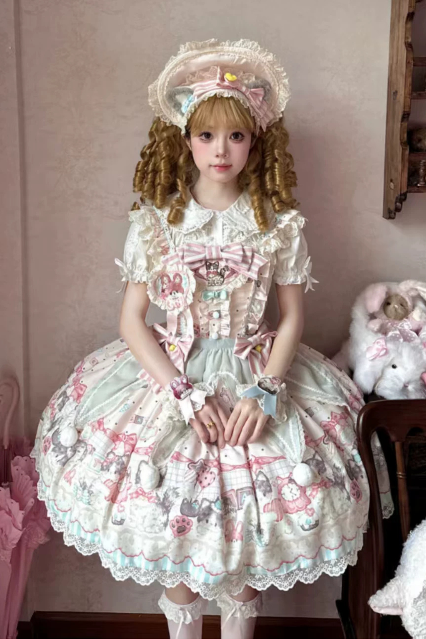 Cabinet Lolita Jumper Skirt + Dress + Brooch + Hairband + Bonnet + Apron + Hand Sleeves