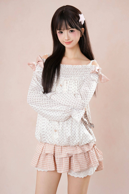 Polka Dot Balloon Sleeve Top + Tiered Skirt