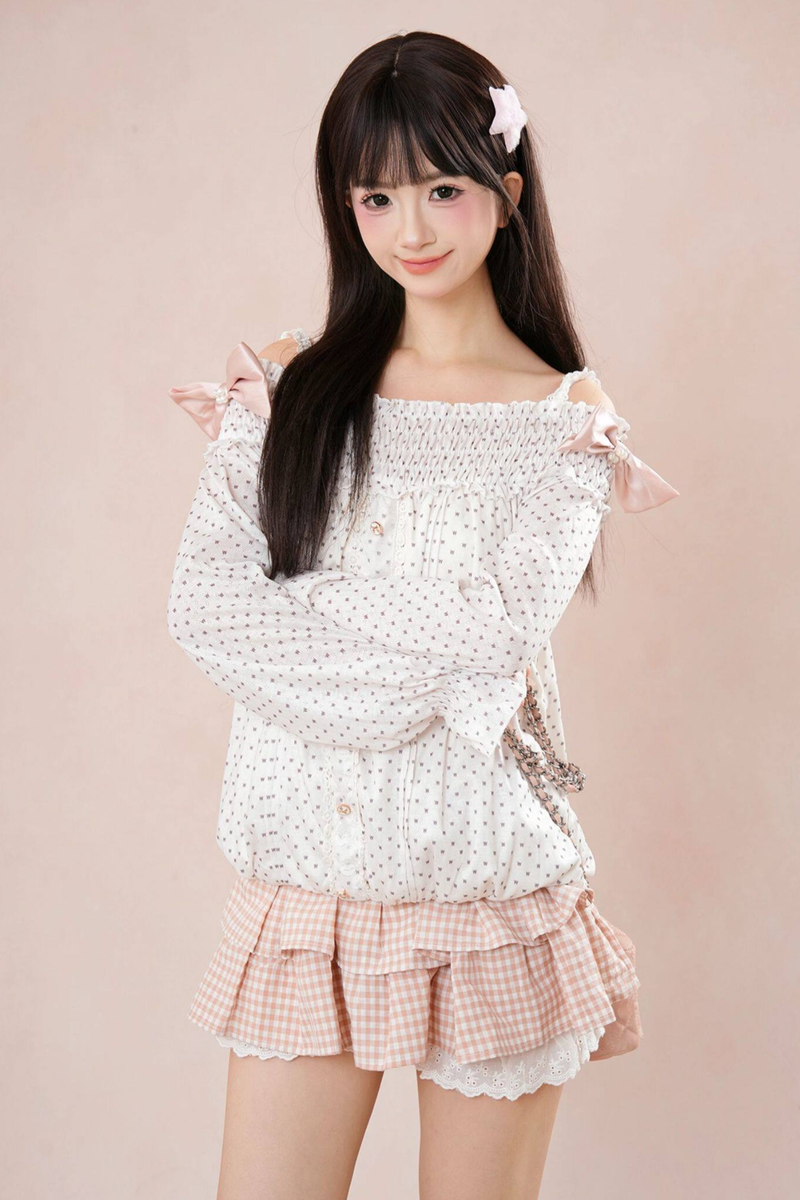 Polka Dot Balloon Sleeve Top + Tiered Skirt