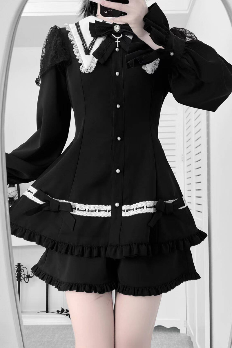 Gothic Ruffled Dark Top + Shorts