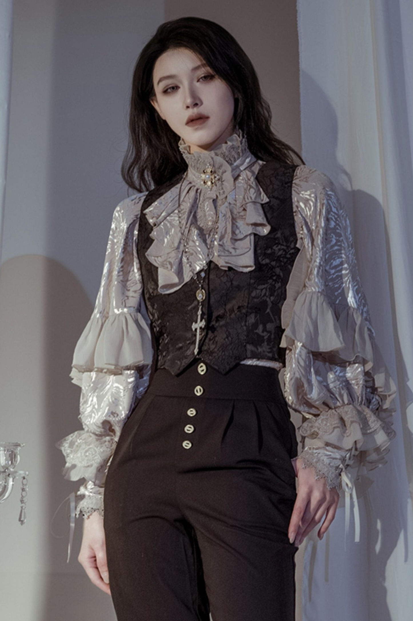 Moon Night Batwing Blouse + Brooch