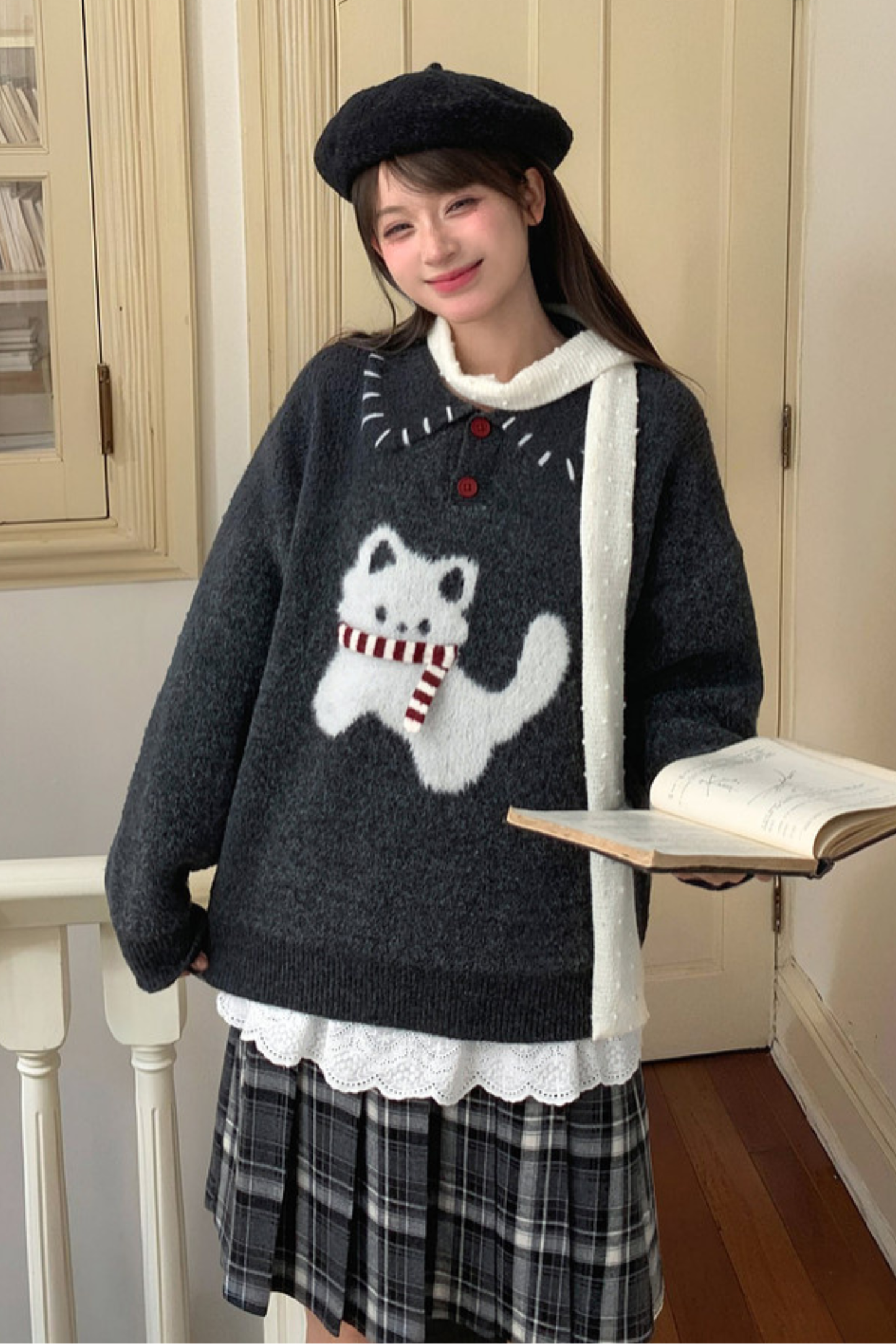 Cat Knit Sweater + Snowflake Cardigan