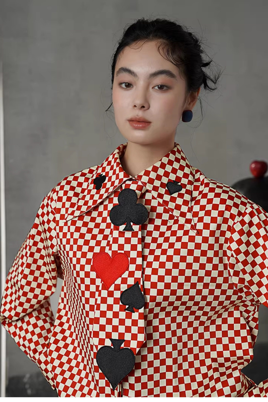 Retro Plaid Playing Card Design Blouse