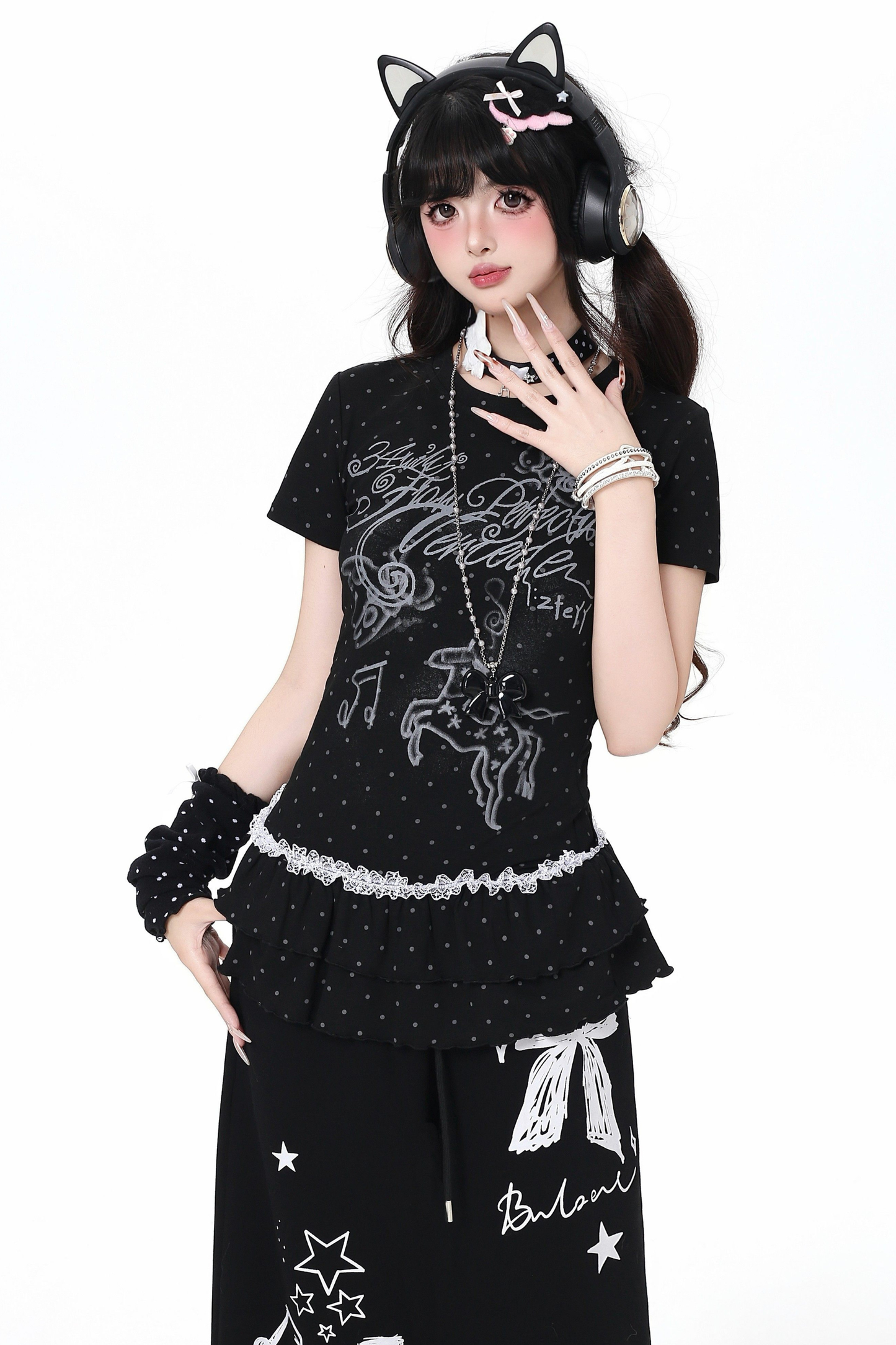 Polka Dot Ruffle Slim-fit Top