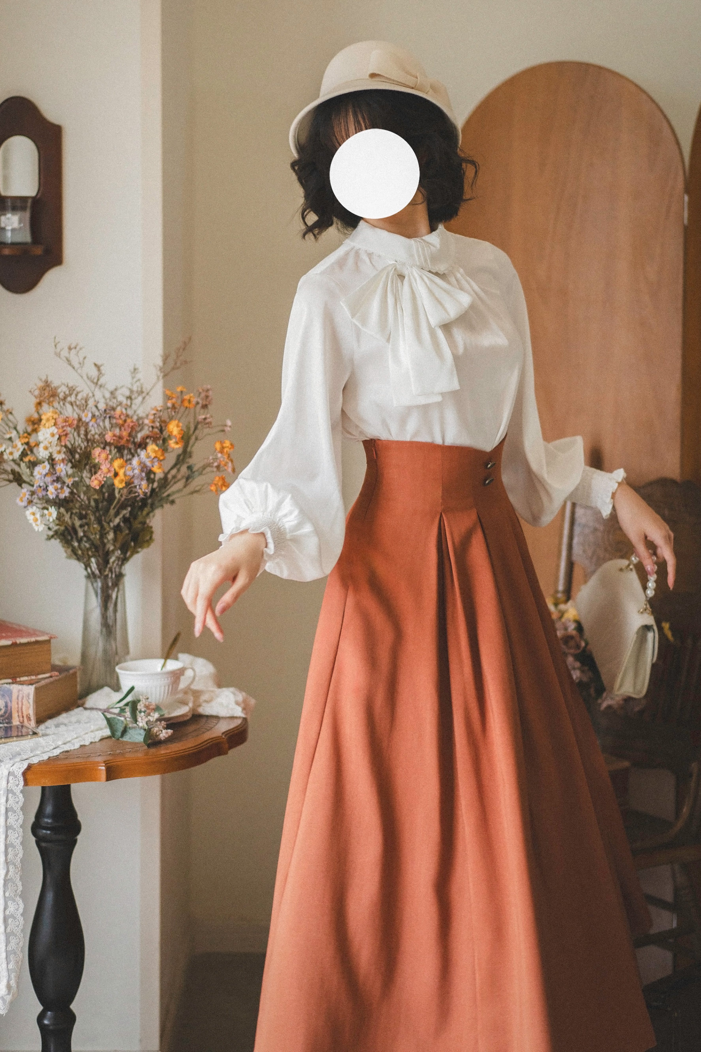 Retro Satin Bow Tie Blouse