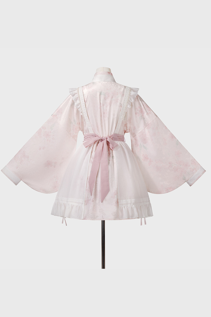 Retro White Peach Petticoat Dress Set