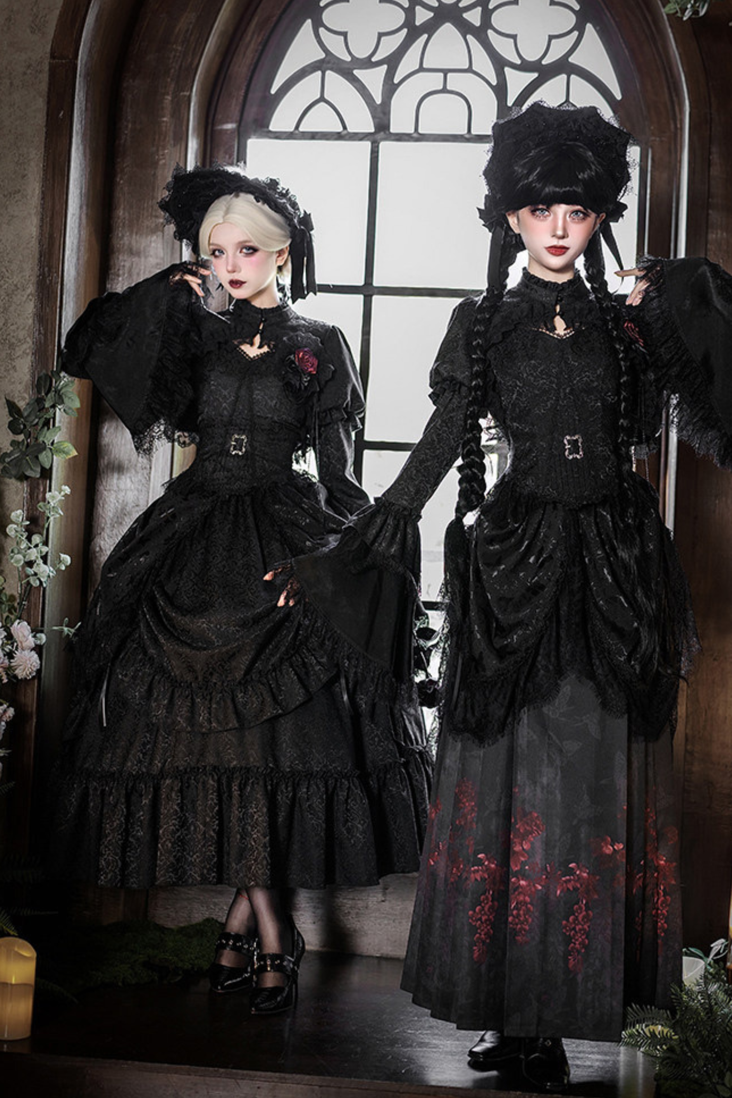 Gothic Corset Top + Short Coat + Hose + Curtain + Skirt + Flower + Bonnet
