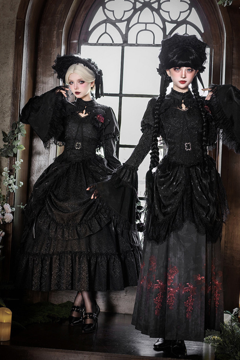 Gothic Corset Top + Short Coat + Hose + Curtain + Skirt + Flower + Bonnet